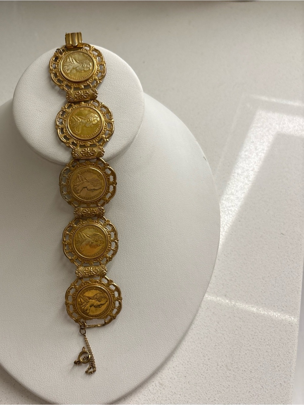 Miriam Haskell Vintage Gold Plated Coin Bracelet—Queen Of Australia—Statement!